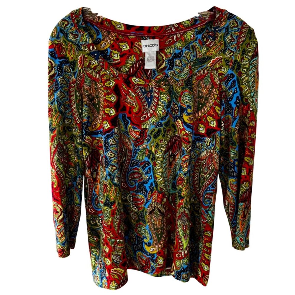 Chicos Multicolor Paisley Print 3/4 Sleeve Rayon Blend Top Chicos Size 0 US 4